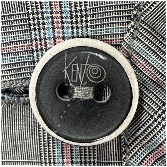 Kenzo Y2K Business Suit jacket Womens EU Size 42 US Size 4 Small Gray Plaid Vtg - Picture 5 of 12